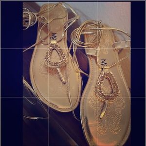 Max Collection - Gold Sequined Lace Up Flat Sandal